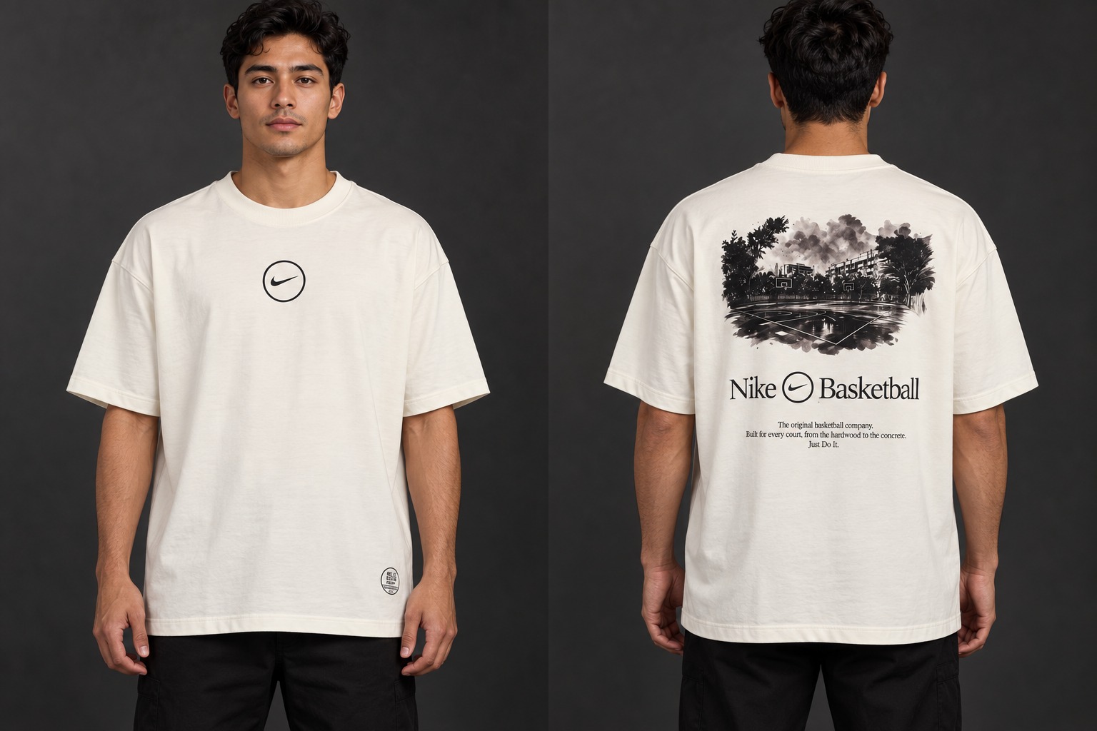 Modelo virtual con el frente de la camiseta Cancha Urbana