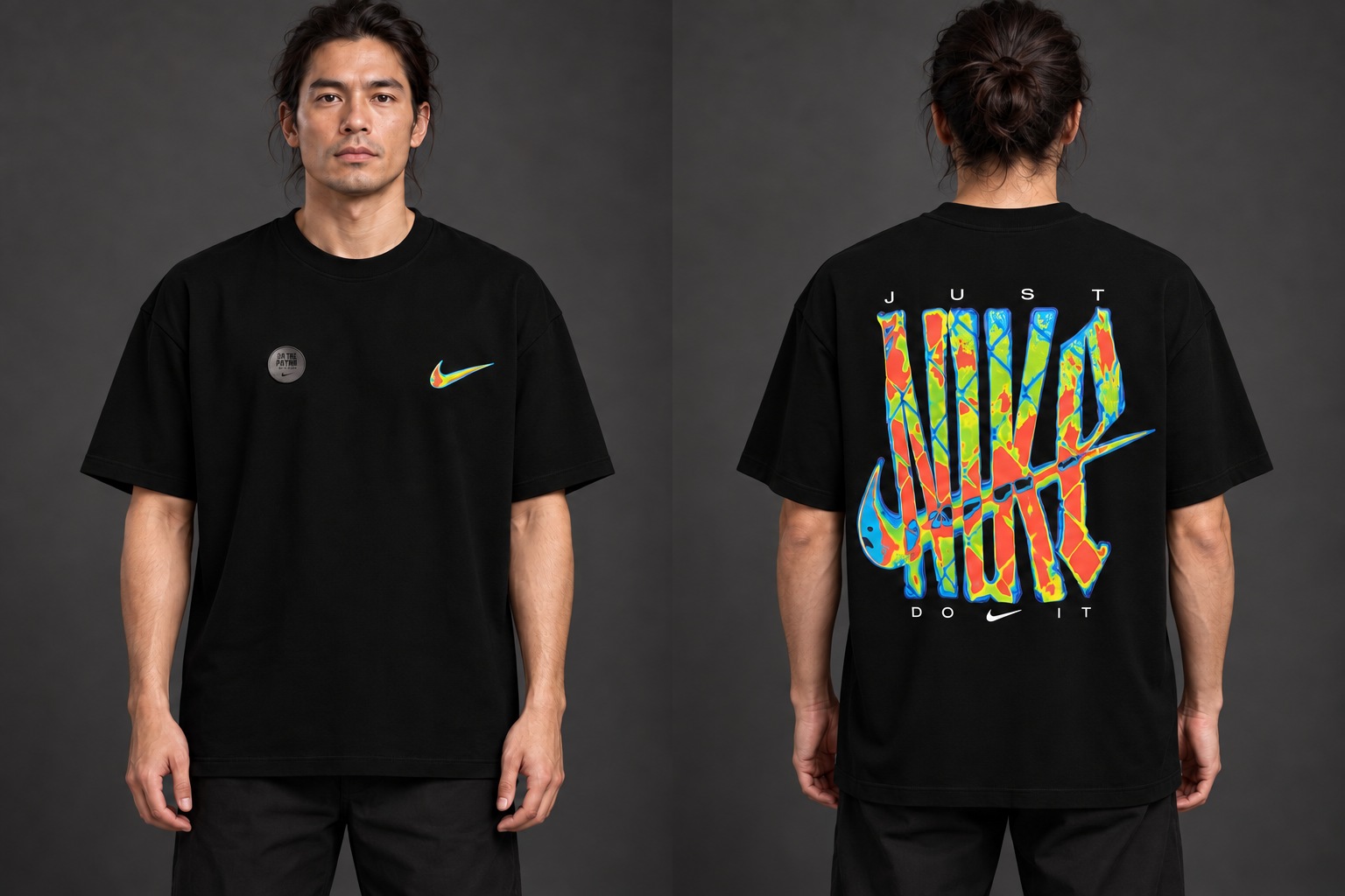 Modelo virtual con el frente de la camiseta Impacto Cromo