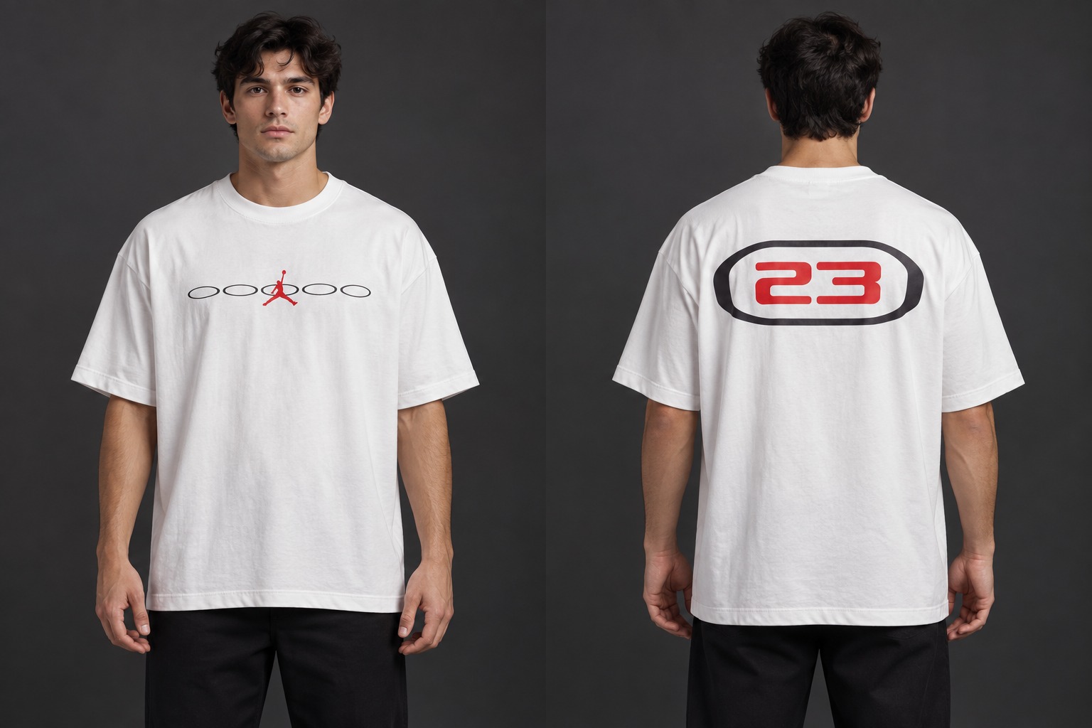 Modelo virtual con el frente de la camiseta Código 23