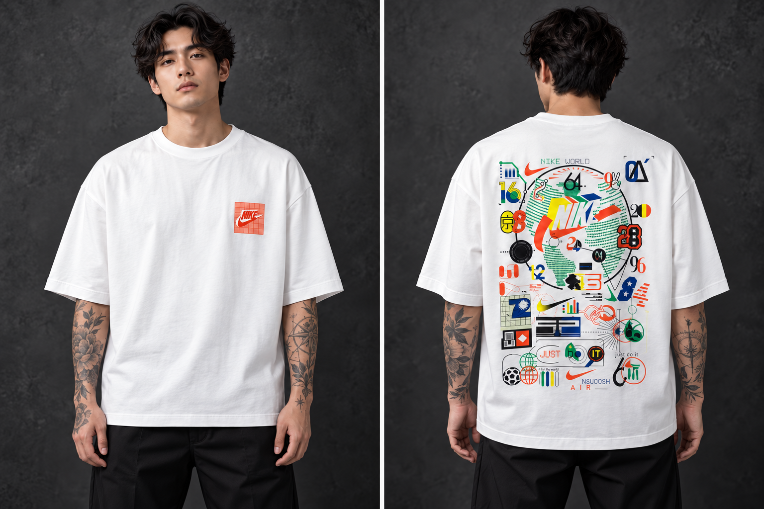 Modelo virtual con el frente de la camiseta Código Mundial