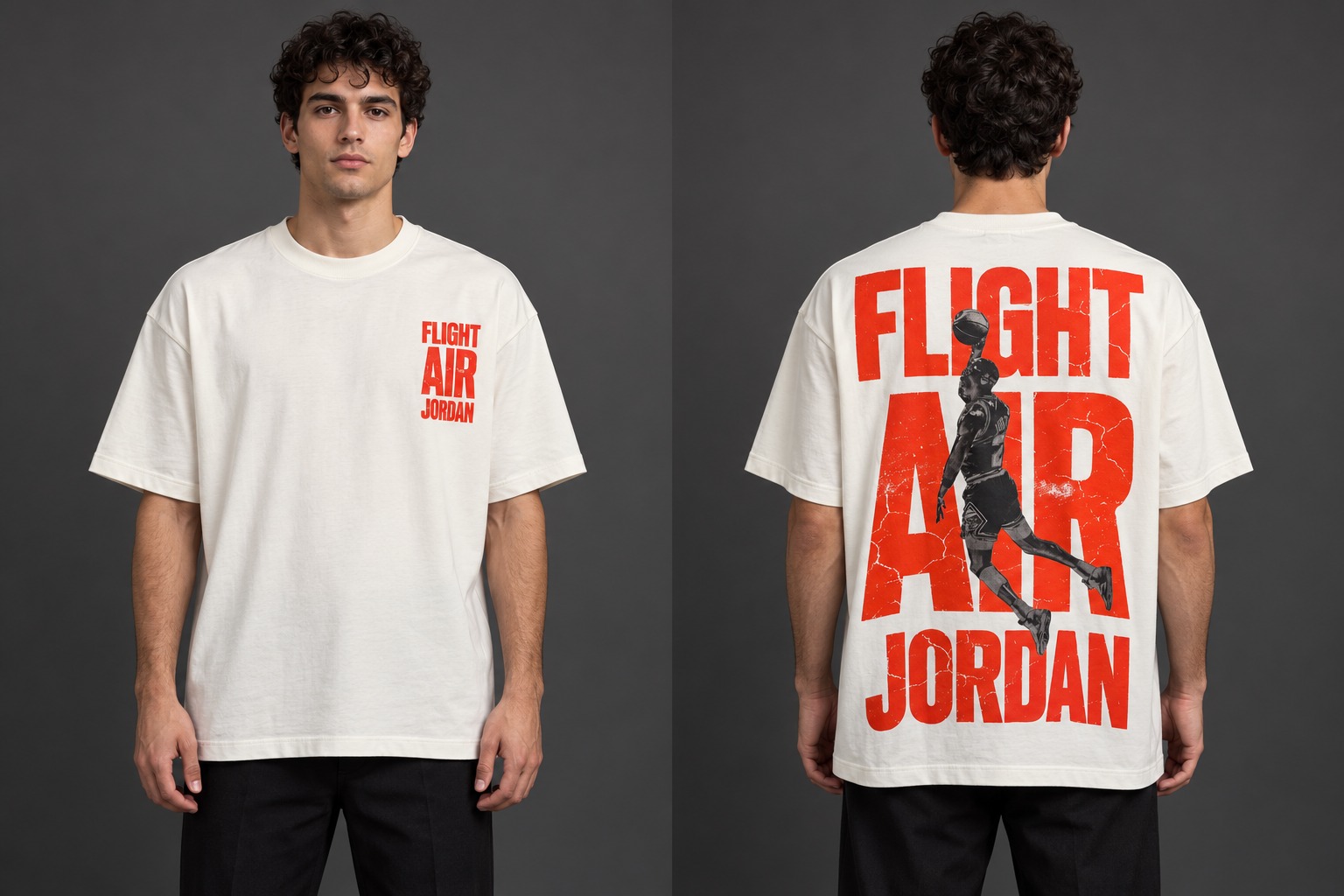Modelo virtual con el frente de la camiseta Vuelo Rojo
