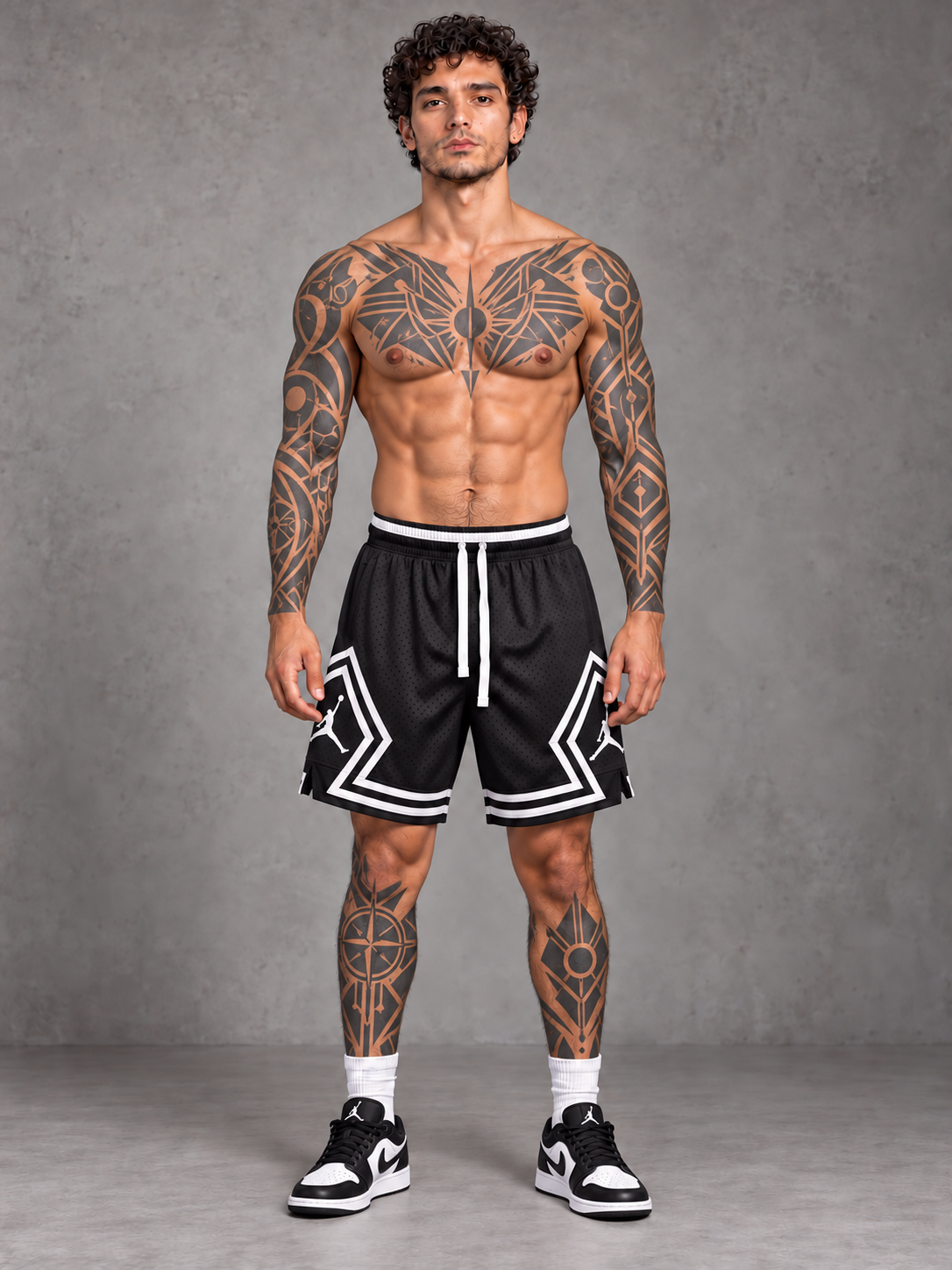 Modelo virtual con Jordan Negra y tenis a juego