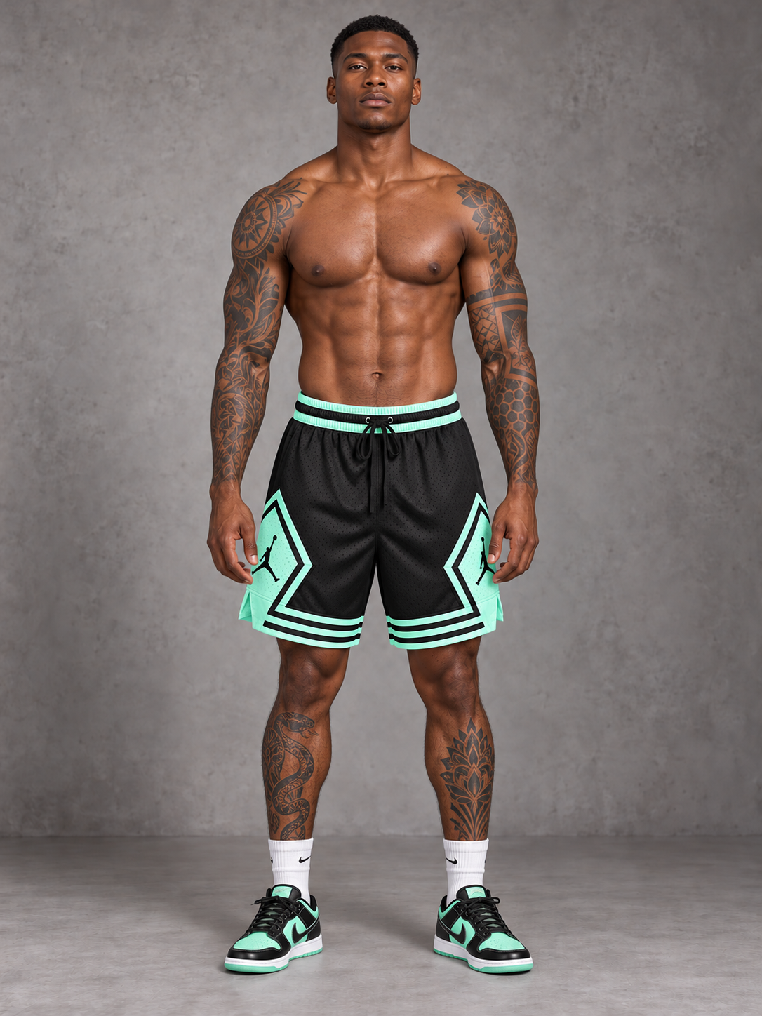 Modelo virtual con Jordan Verde Menta y tenis a juego