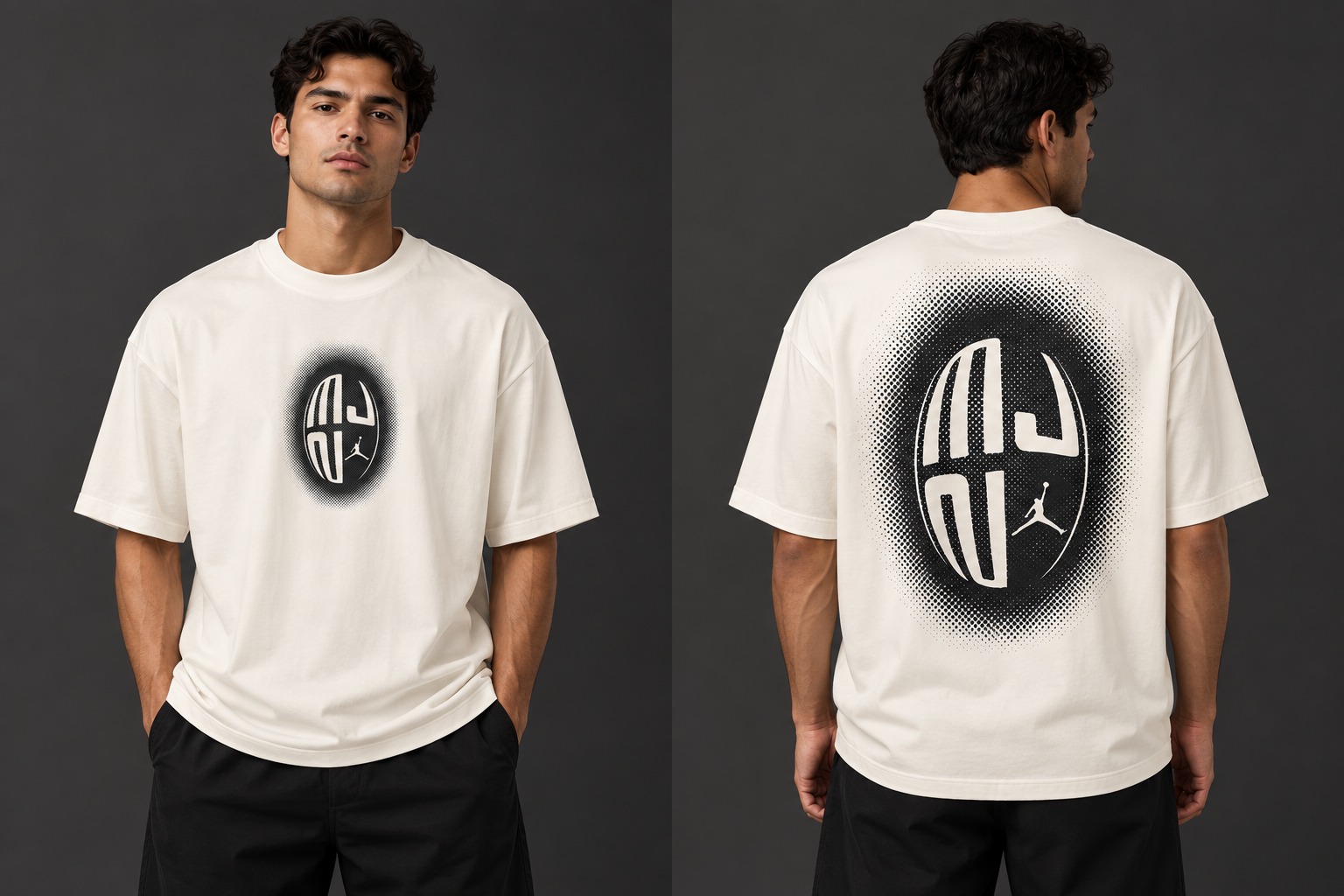 Modelo virtual con el frente de la camiseta Órbita Urbana