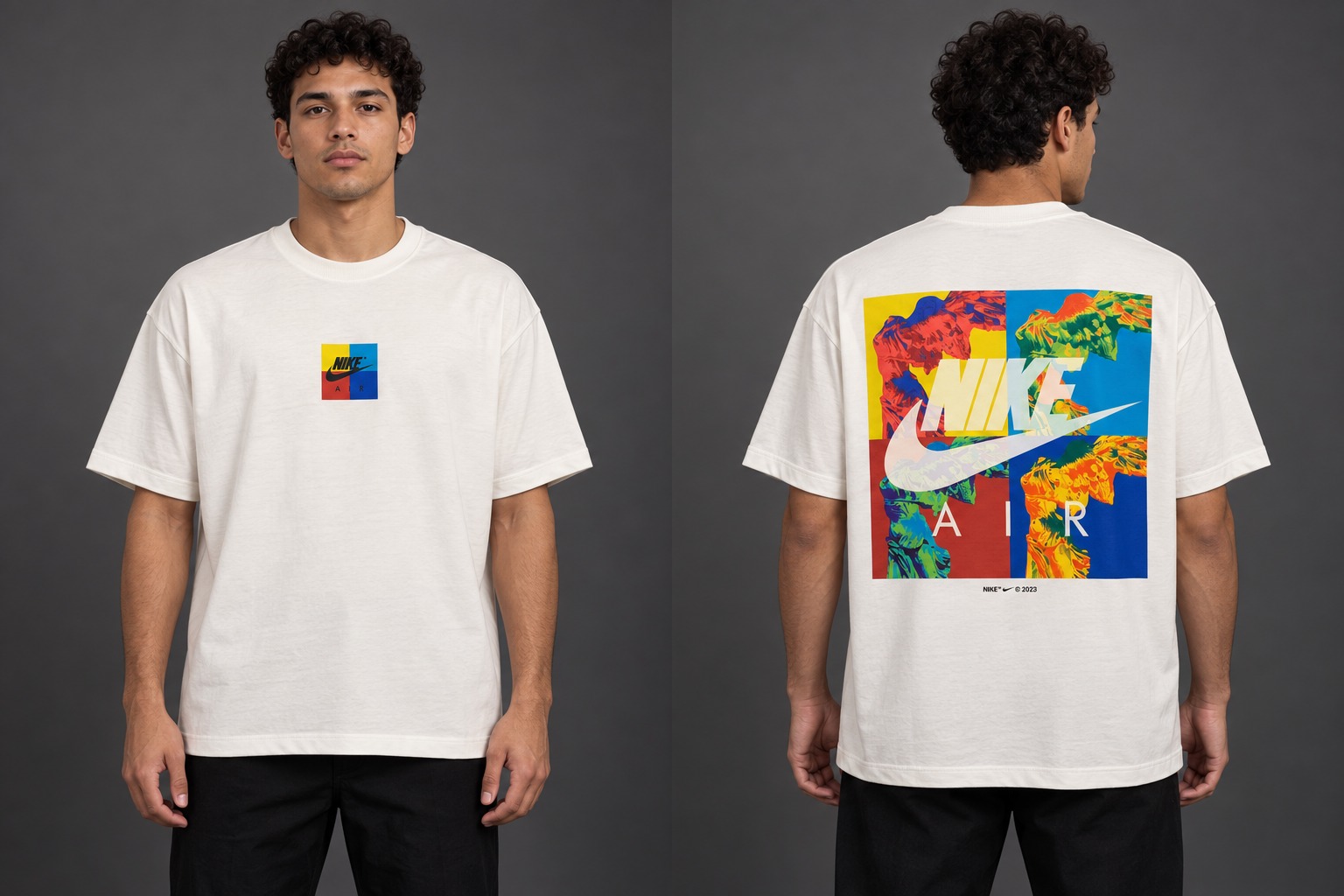 Modelo virtual con el frente de la camiseta Aire Pop