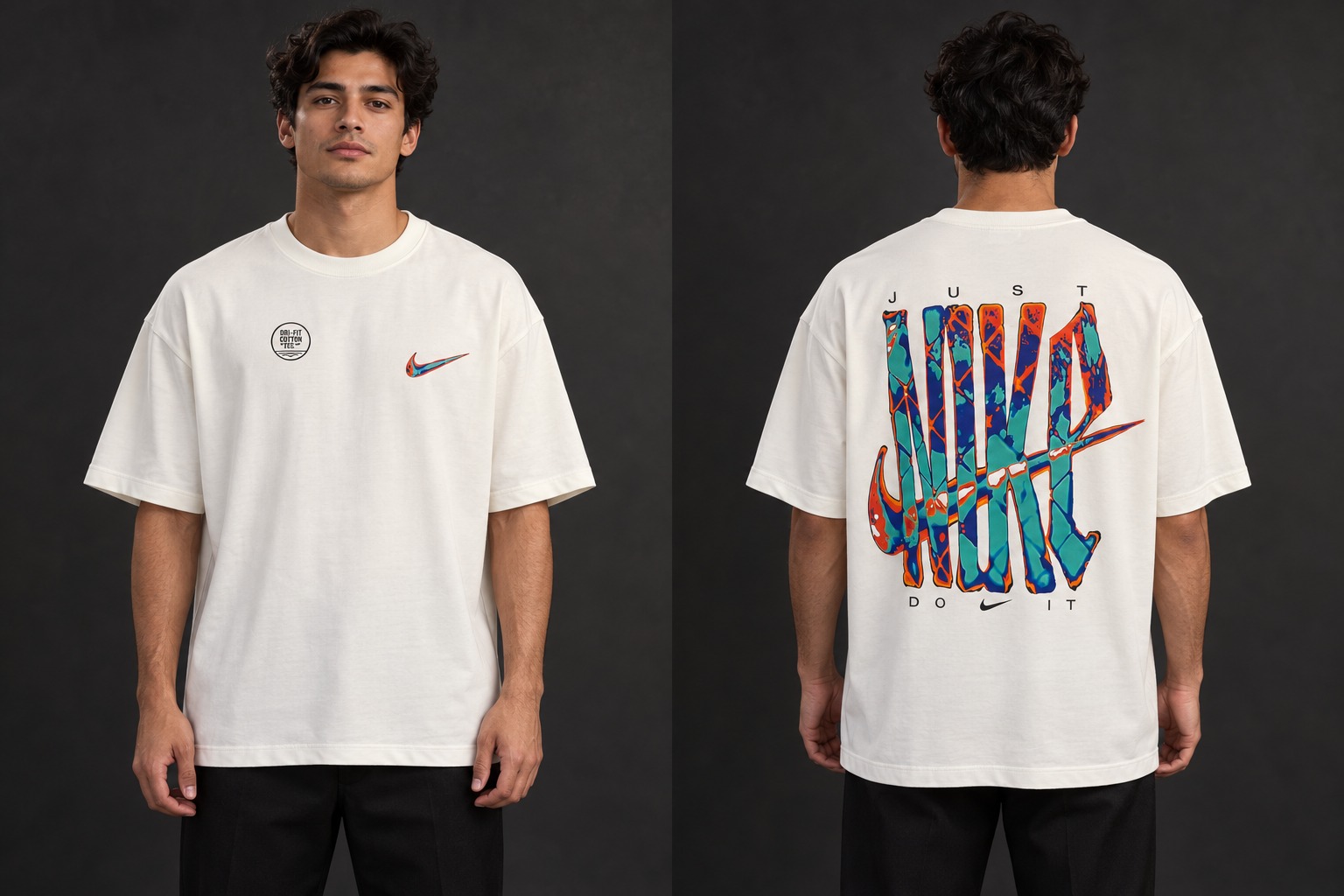 Modelo virtual con el frente de la camiseta Prisma Urbano
