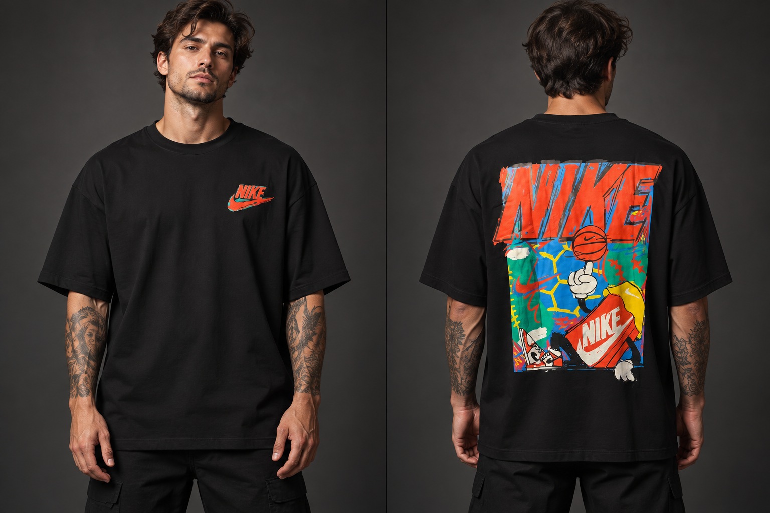 Modelo virtual con el frente de la camiseta Pulso Callejero